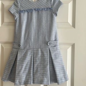Beautiful girls designer dress. Blue and white check tweed dress.